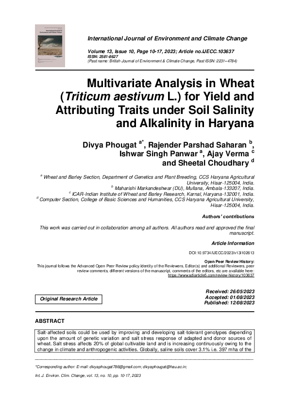 (PDF) Multivariate Analysis in Wheat (Triticum aestivum L.) for Yield ...