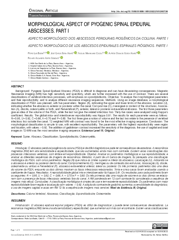 (PDF) Morphological Aspect of Pyogenic Spinal Epidural Abscesses. Part I