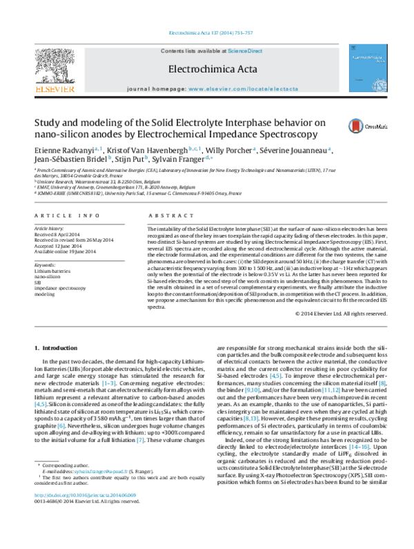 (PDF) Study and modeling of the Solid Electrolyte Interphase behavior ...
