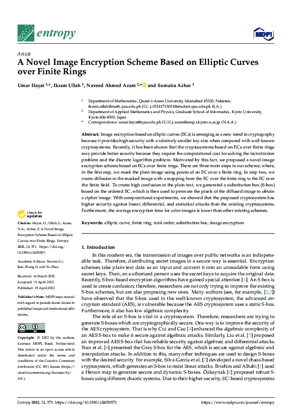 (PDF) A novel image encryption scheme based on an elliptic curve