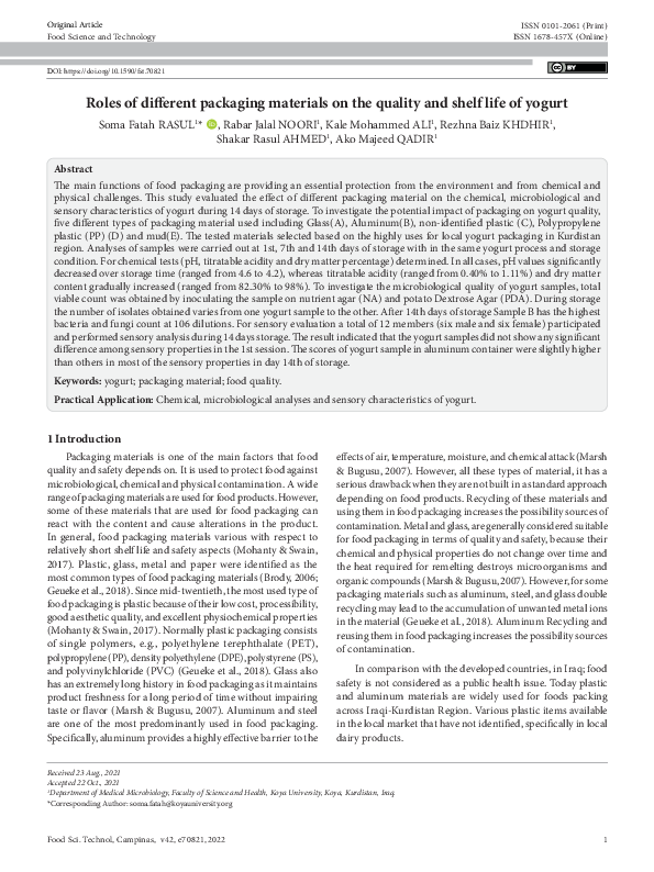 (PDF) Roles of different packaging materials on the quality and shelf ...