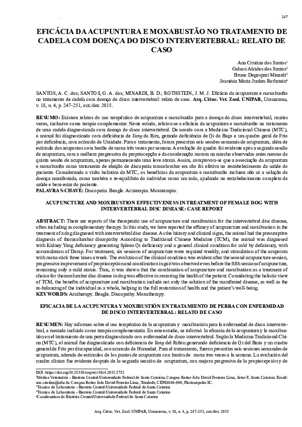 Eficácia Da Acupuntura e Moxabustão No Tratamento De Cadela Com Doença Do Disco Intervertebral: Relato De Caso