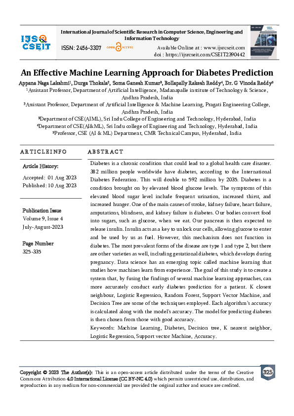 (PDF) An Effective Machine Learning Approach for Diabetes Prediction