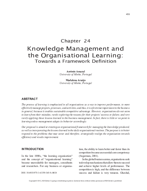 (PDF) Knowledge management and the organisational learning: Towards a ...
