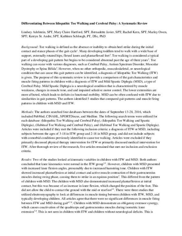 (PDF) Differentiating Between Idiopathic Toe Walking and Cerebral Palsy ...