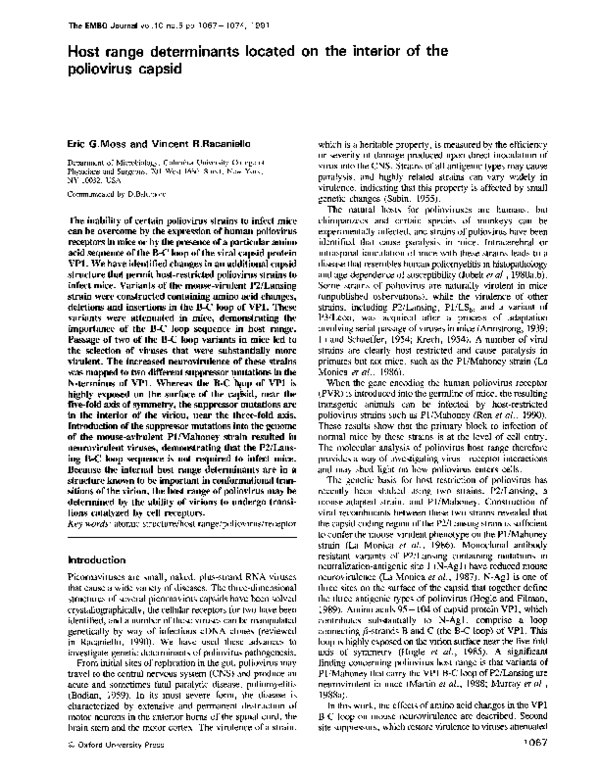 (PDF) Host range determinants located on the interior of the poliovirus ...
