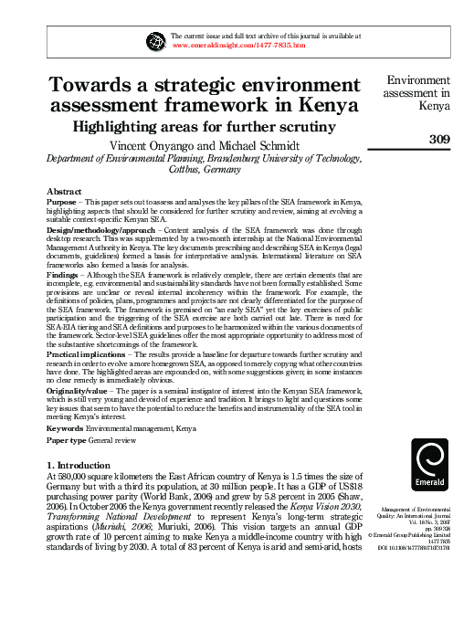(PDF) Towards a strategic environment assessment framework in Kenya