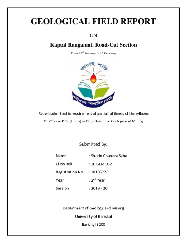 (PDF) GEOLOGICAL FIELD REPORT ON Kaptai Rangamati Road-Cut Section