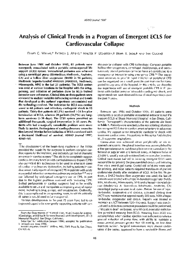 (PDF) Analysis of Clinical Trends in a Program of Emergent ECLS for ...