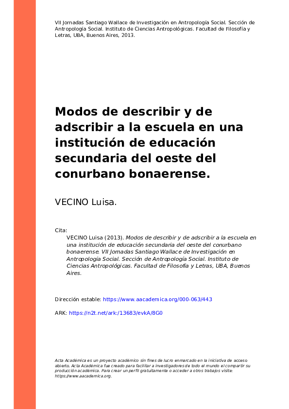 (PDF) Modos de describir y de adscribir a la escuela en una institución ...