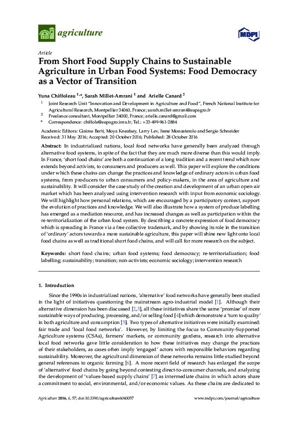(PDF) From Short Food Supply Chains to Sustainable Agriculture in Urban ...