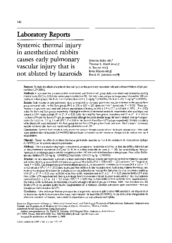 (PDF) Systemic thermal injury in anesthetized rabbits causes early ...