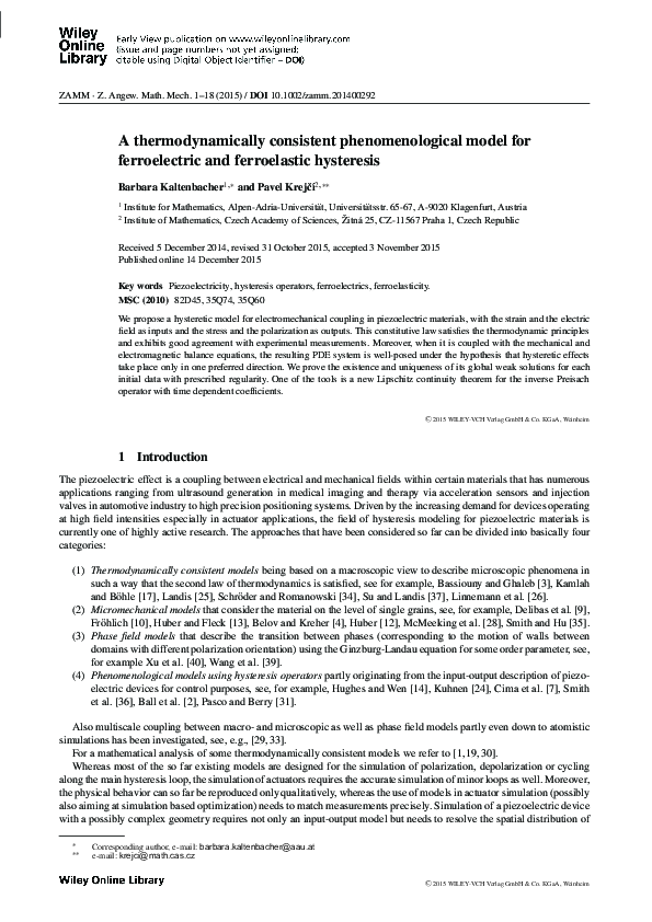 (PDF) A thermodynamically consistent phenomenological model of the ...