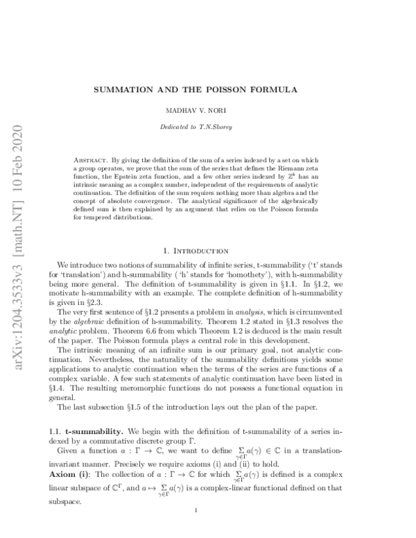 (PDF) Summation and the Poisson formula