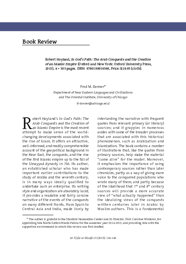 (PDF) Robert Hoyland, In God's Path: The Arab Conquests and the ...
