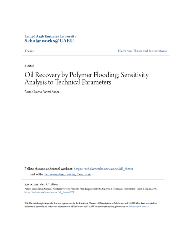 (PDF) Oil Recovery by Polymer Flooding; Sensitivity Analysis to ...