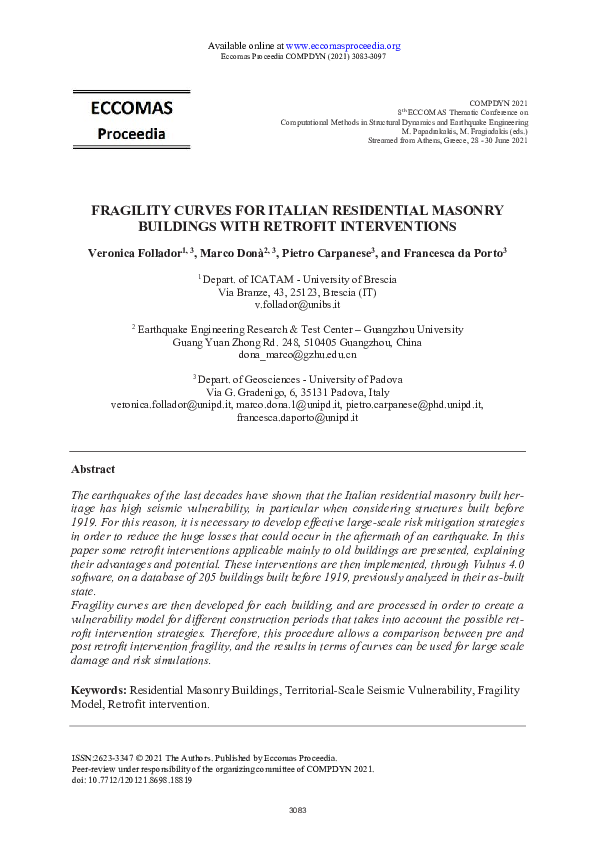 (PDF) Fragility Curves for Italian Residential Masonry Buildings with ...