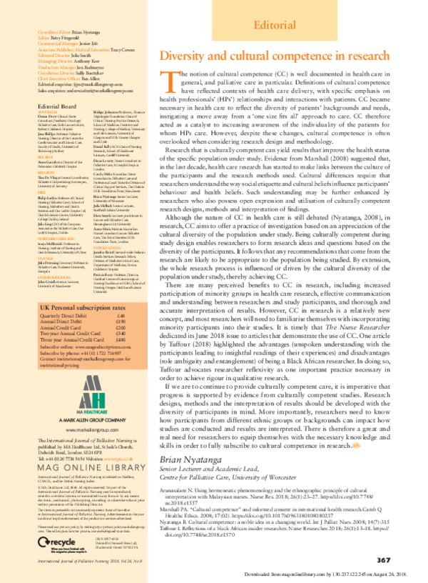 (PDF) Diversity and cultural competence in research