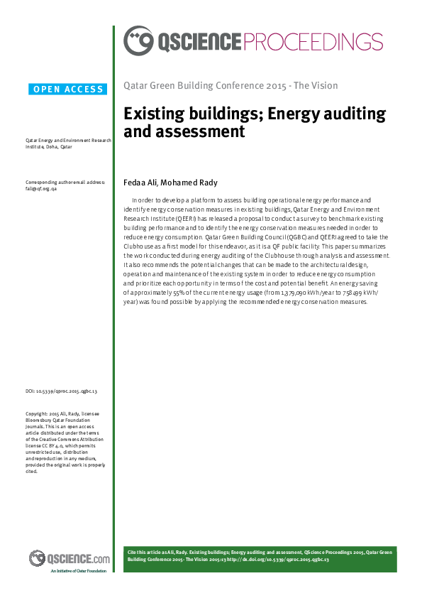 Image showcasing (PDF) Existing buildings; Energy auditing and assessment