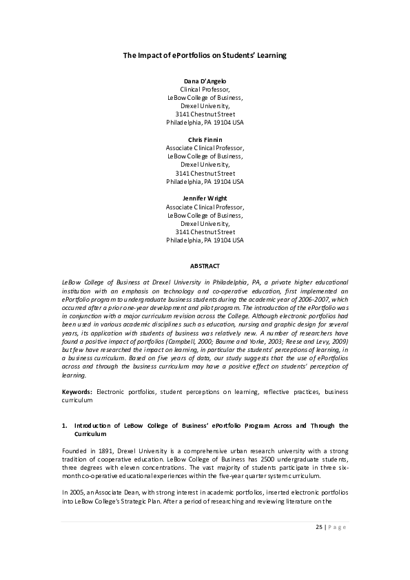 (PDF) 25 | P a g e The Impact of ePortfolios on Students ’ Learning