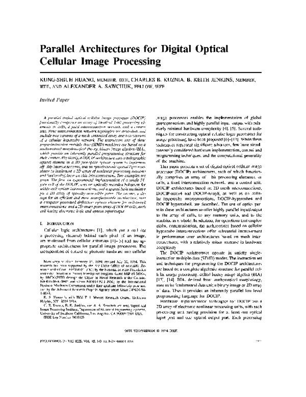 (PDF) Parallel architectures for digital optical cellular image processing