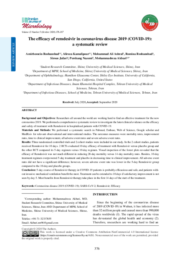 (PDF) The efficacy of remdesivir in coronavirus disease 2019 (COVID-19 ...