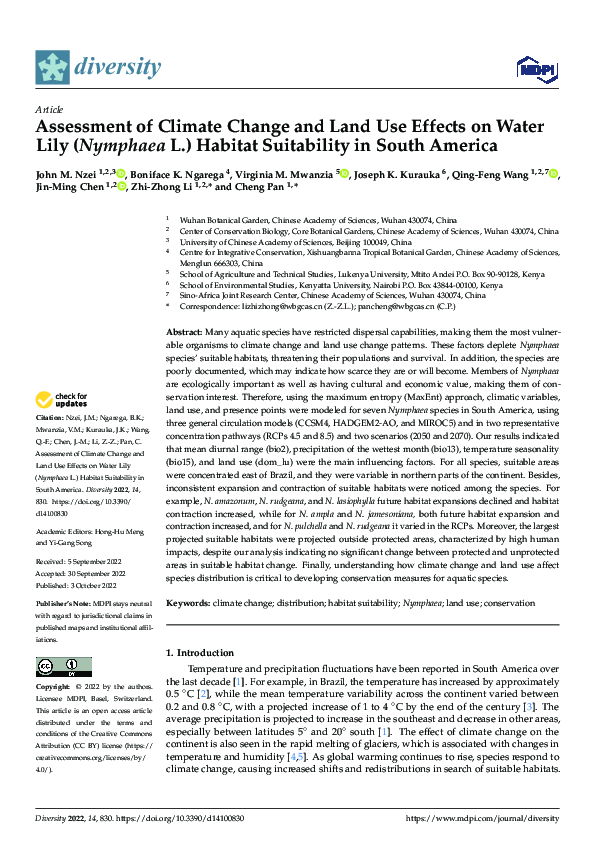 (PDF) Assessment of Climate Change and Land Use Effects on Water Lily ...