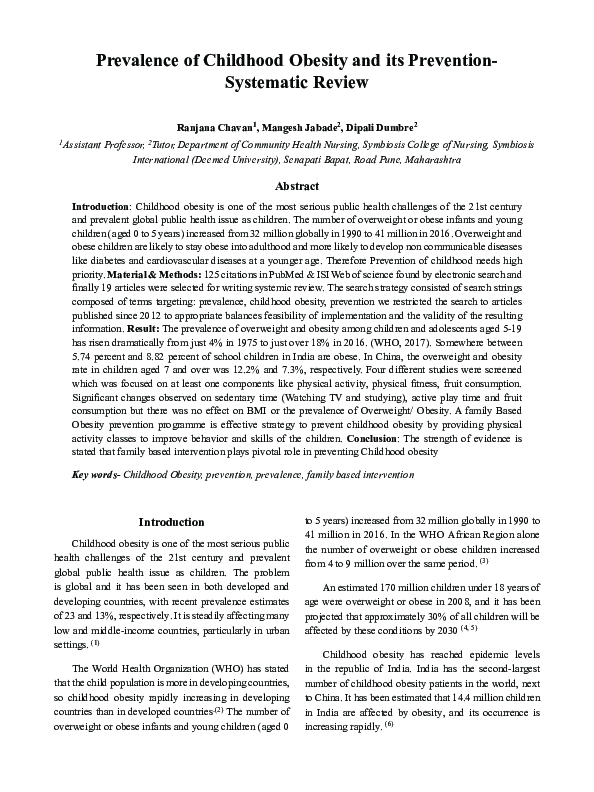 (PDF) Prevalence of Childhood Obesity and its PreventionSystematic Review
