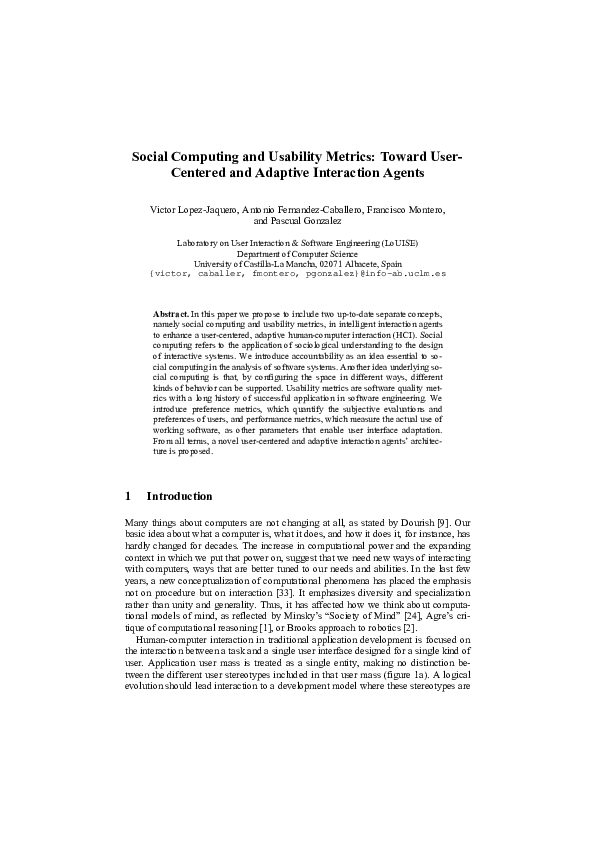 (PDF) Social Computing and Usability Metrics: Toward User-Centered and ...