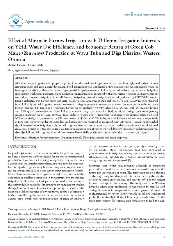 (PDF) Effect of Alternate Furrow Irrigation with Different Irrigation ...