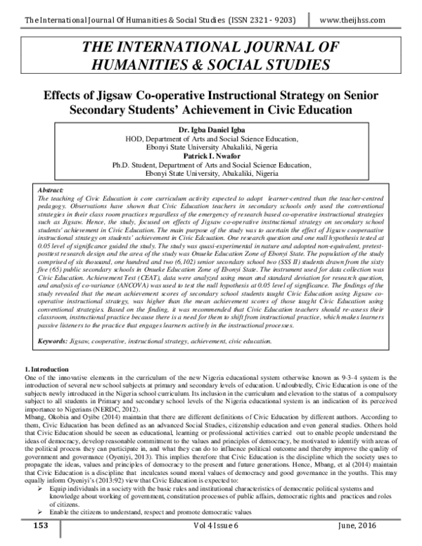 (PDF) Effects of Jigsaw Co-operative Instructional Strategy on Senior ...