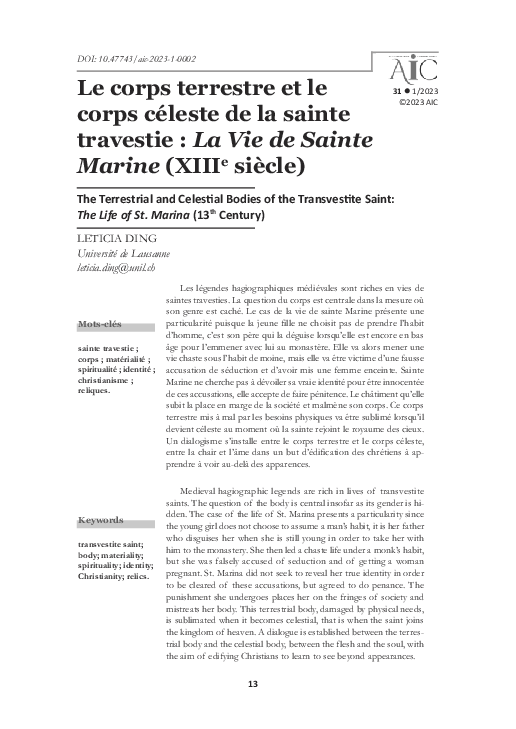 (PDF) Le corps terrestre et le corps céleste de la sainte travestie — free download
