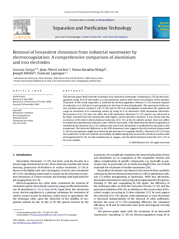 (PDF) Removal of hexavalent chromium from industrial wastewater by ...