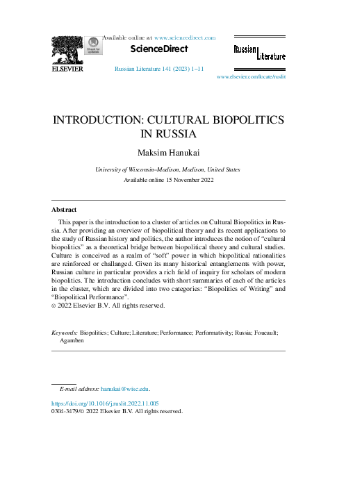 (PDF) Introduction: Cultural Biopolitics in Russia