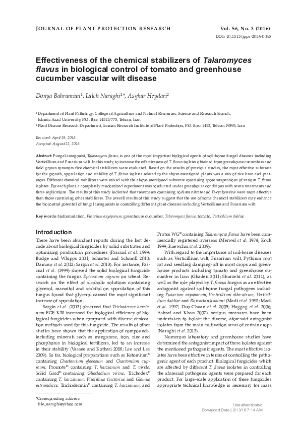 (PDF) Effectiveness of the chemical stabilizers of Talaromyces flavus ...