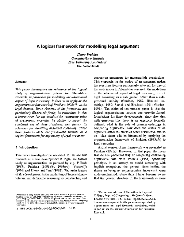 (PDF) A logical framework for modelling legal argument
