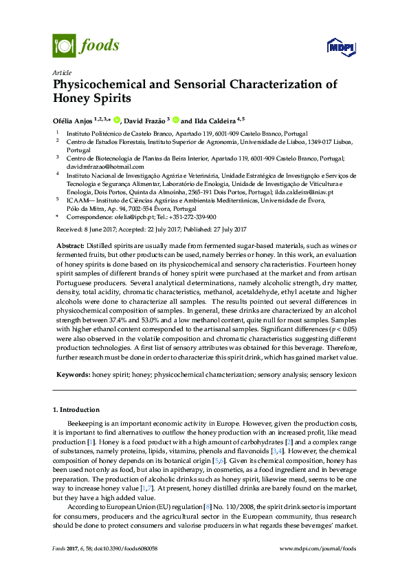 (PDF) Physicochemical and Sensorial Characterization of Honey Spirits