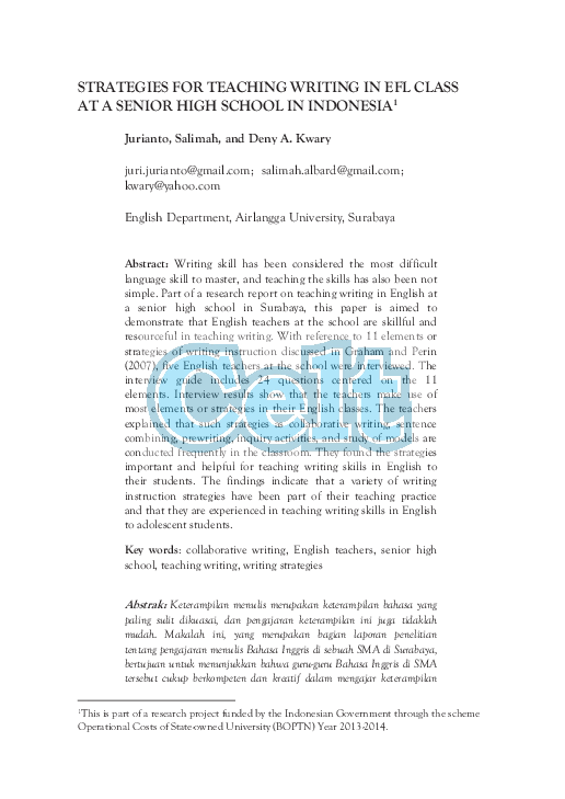 (PDF) Strategies for Teaching Writing in Efl Class at a Senior High ...