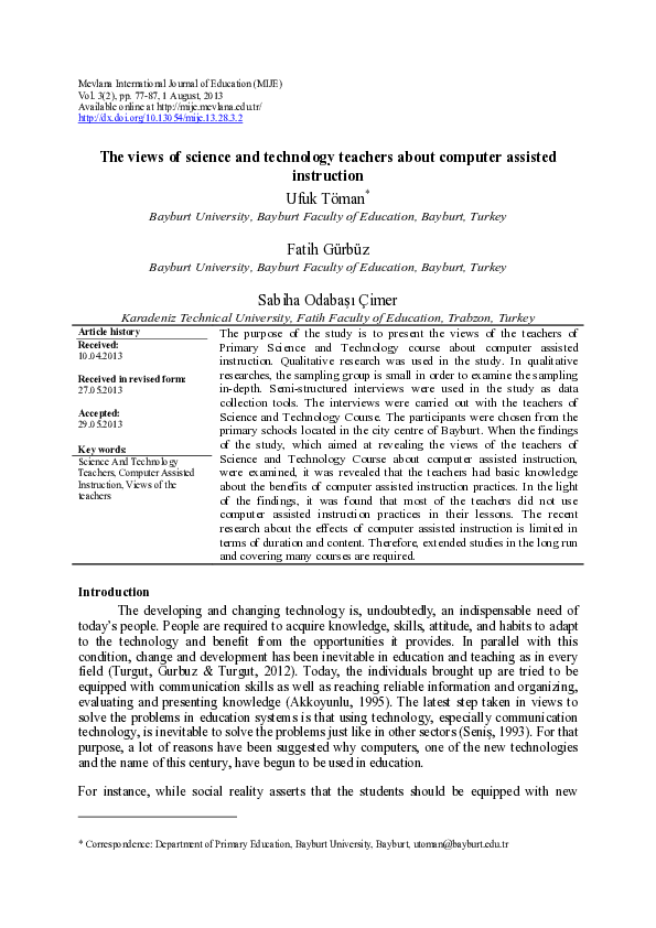 (PDF) The views of science and technology teachers about computer ...