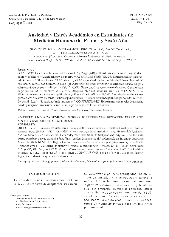 (PDF) Ansiedad y Estrés Académico en Estudiantes de Medicina Humana del ...