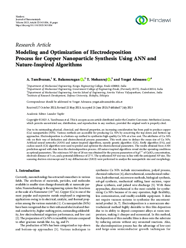 (PDF) Modeling and Optimization of Electrodeposition Process for Copper ...