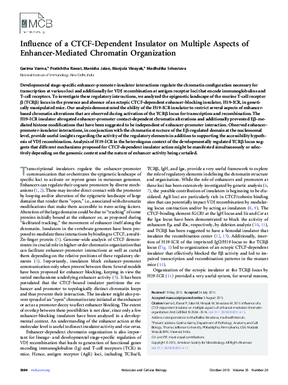 (PDF) Influence of a CTCF-Dependent Insulator on Multiple Aspects of ...