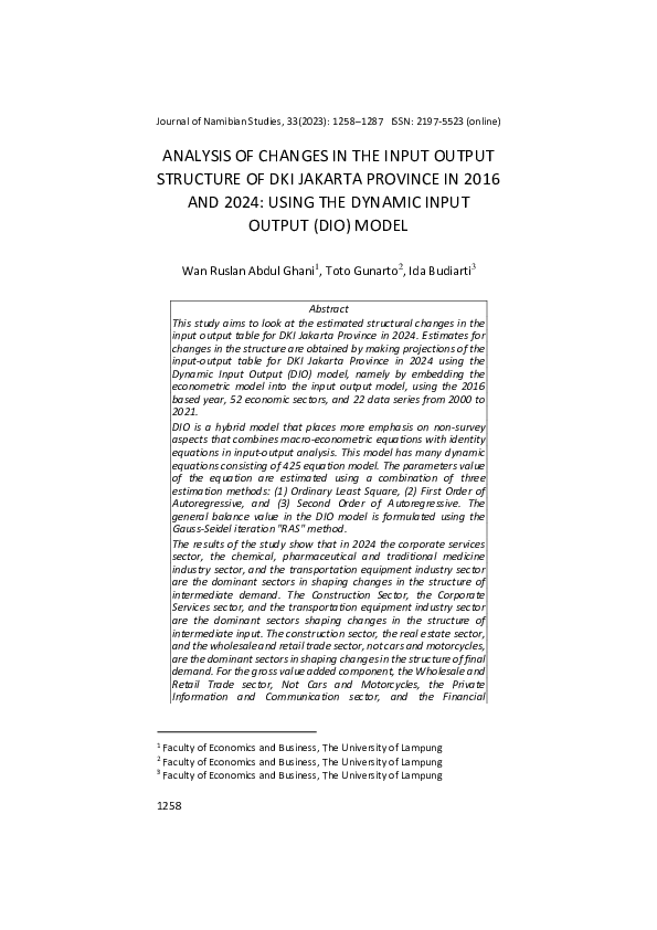 (PDF) Analysis of Changes in the Input Output Structure of Dki Jakarta ...