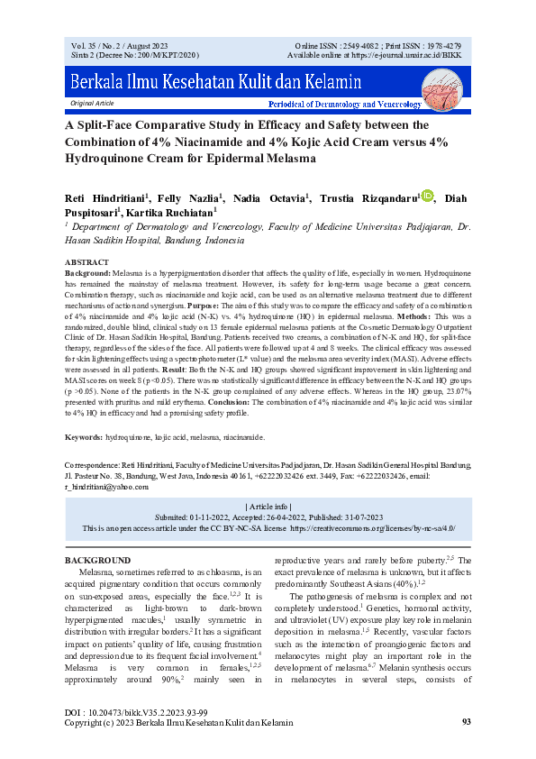 (PDF) Efficacy of Niacinamide-Kojic Acid vs Hydroquinone for Melasma