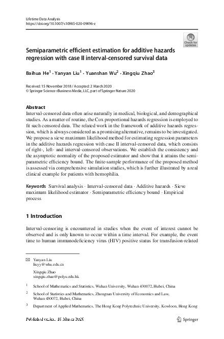 (PDF) Semiparametric efficient estimation for additive hazards ...