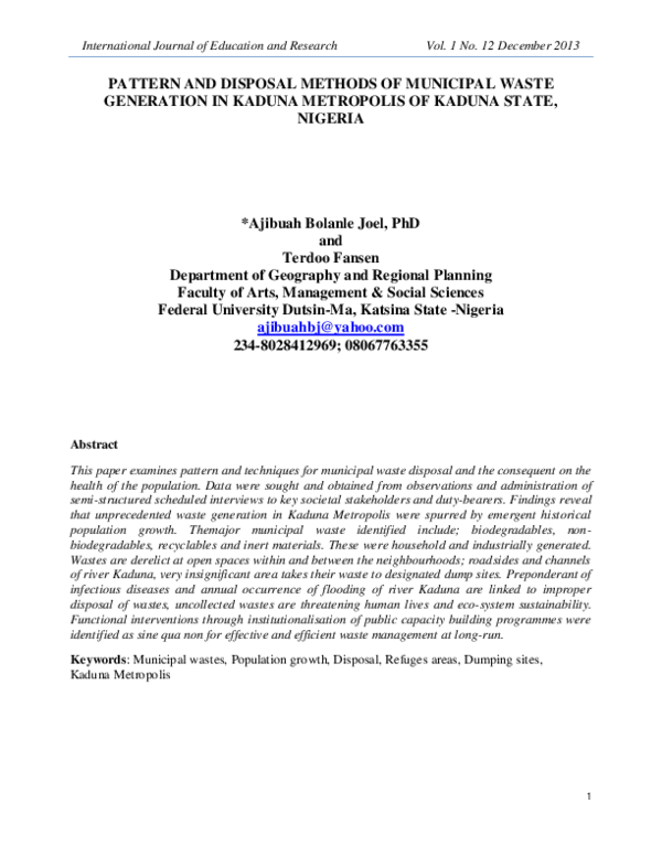 (PDF) Pattern and Disposal Methods of Municipal Waste Generation in ...