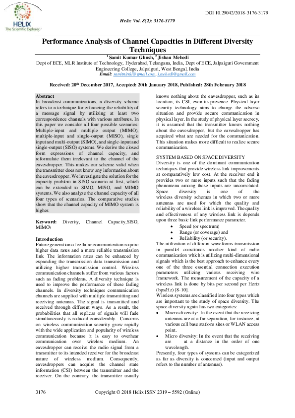 (PDF) Performance Analysis of Channel Capacities in Different Diversity ...