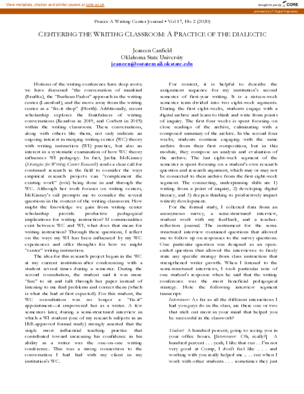 (PDF) Centering the Writing Classroom: A Practice of the Dialectic