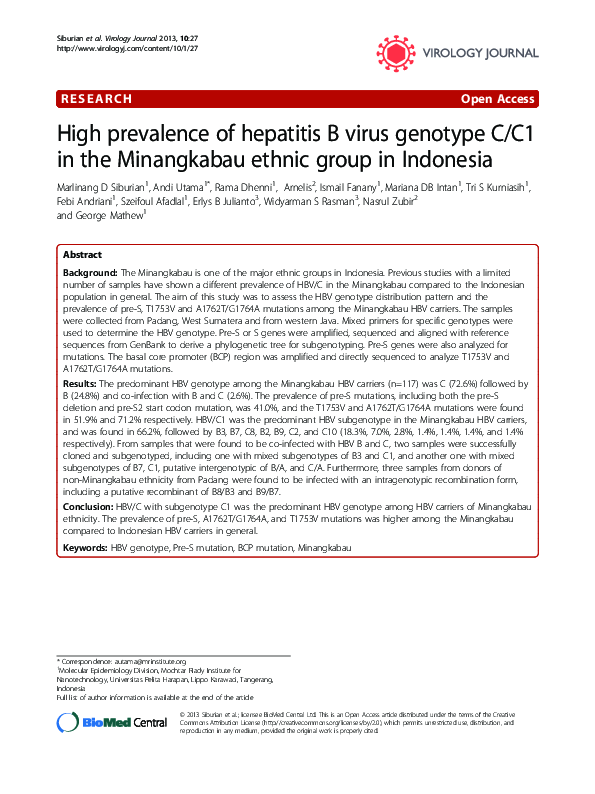 (PDF) High prevalence of hepatitis B virus genotype C/C1 in the ...