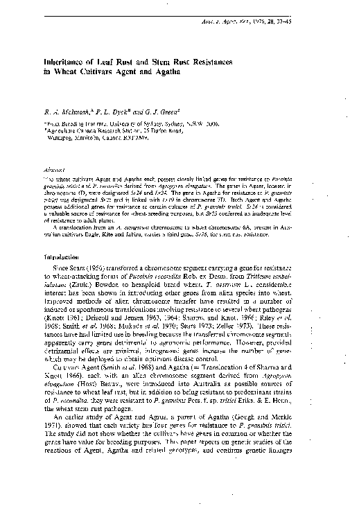 (PDF) Inheritance of leaf rust and stem rust resistances in wheat ...